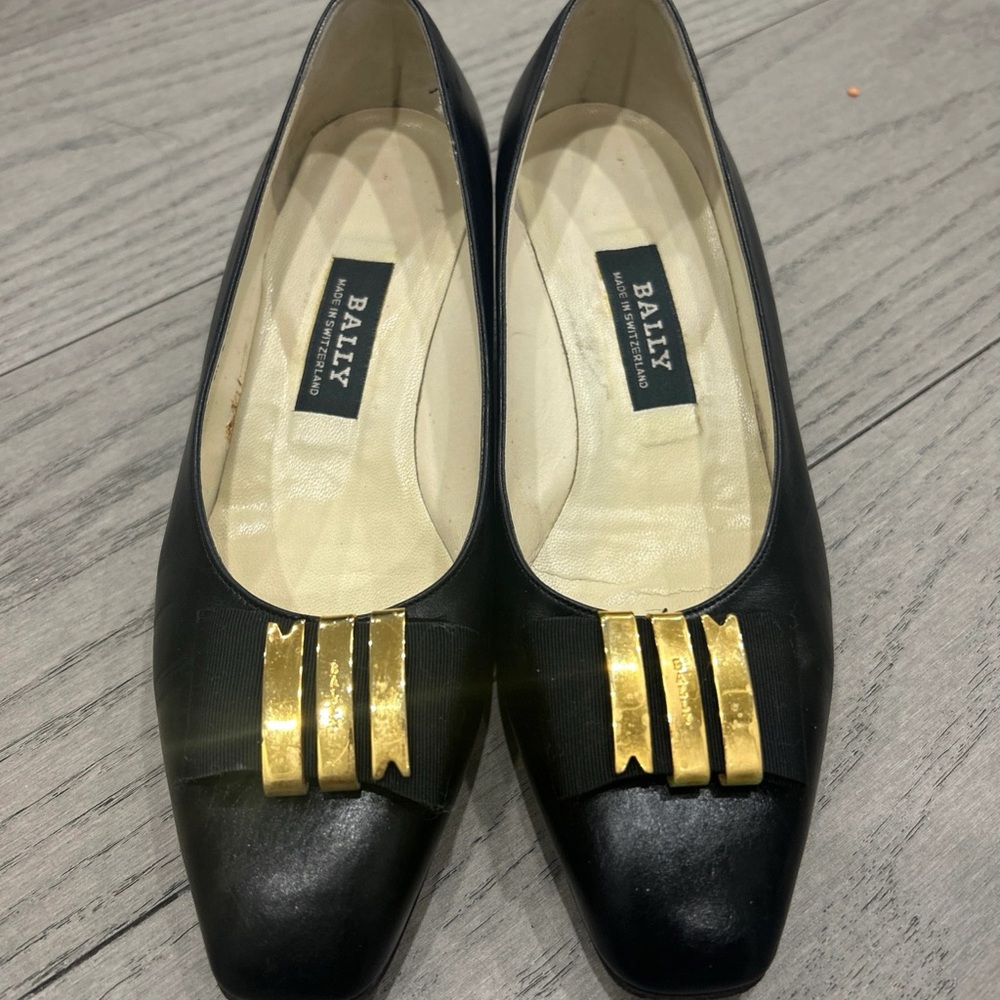 Bally Black and Gold Loafers with Metallic Accents